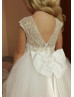 Gold Lace Ivory Tulle V Back Flower Girl Dress